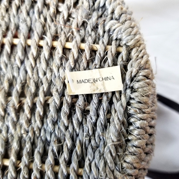 Unique Beautiful Earth Tone Multicolored Wooven Jute Basket with Leather Handles - Picture 10 of 11